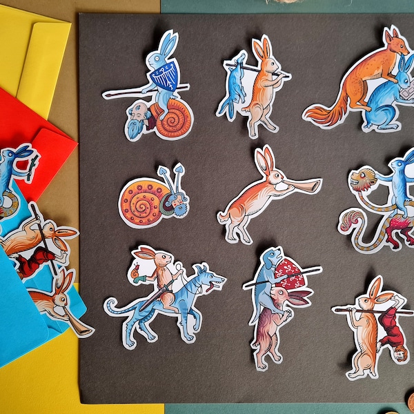 Medieval bunny warrior vinyl sticker set