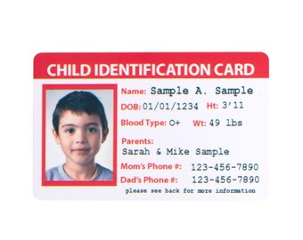 Child ID Card, design your own Child id card, plastic badge, child badge, customized child id card