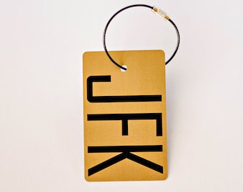JFK Airport Luggage Tag - FREE SHIPPING, Gold Personalized Luggage Tag, Back Pack Tag, Custom Luggage Tag,  Gift for Him, Gift for Her