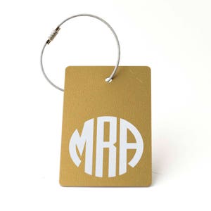 Gold Monogram Luggage Tag FREE SHIPPING, Gold and White Monogram Luggage Tag, Luggage Tag, Custom Luggage Tag, Custom Gift, Monogram Gift image 1