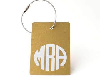 Gold Monogram Luggage Tag - FREE SHIPPING, Gold and White Monogram Luggage Tag, Luggage Tag, Custom Luggage Tag, Custom Gift, Monogram Gift