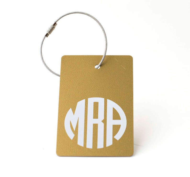 Gold Monogram Luggage Tag FREE SHIPPING, Gold and White Monogram Luggage Tag, Luggage Tag, Custom Luggage Tag, Custom Gift, Monogram Gift image 1