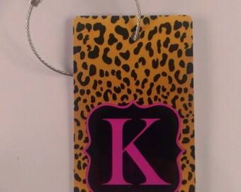 Leopard Luggage Tag - FREE SHIPPING, Personalized Baby Bag Tag, Diaper Bag Tag, Monogram Luggage Tag, Pink Luggage Tag, Travel Gift