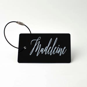 Black Luggage Tag - FREE SHIPPING, Black and White Personalized Luggage Tag, Back Pack Tag, Custom Luggage Tag,  Gift for Him, Gift for Her