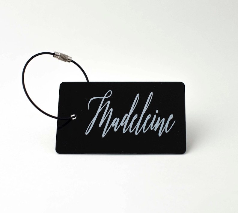 Black Luggage Tag FREE SHIPPING, Black and White Personalized Luggage Tag, Back Pack Tag, Custom Luggage Tag, Gift for Him, Gift for Her image 1
