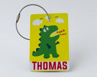 Dinosaur Bag Tag - FREE SHIPPING, Back Pack Tag, Luggage Tag, Giraffe, Custom Luggage Tag, Baby Gift, Child Luggage Tag