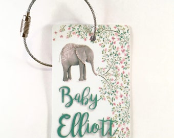 Baby Bag Tag - FREE SHIPPING, Luggage Tag, Diaper Bag Tag, Elephant, Baby Shower Gift, Gift for Baby, Baby, Gift Tag, Personalized Gift