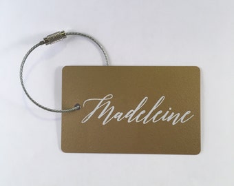 Luggage Tag - FREE SHIPPING, Gold and White Personalized Luggage Tag, Custom Luggage Tag, Personalized Bag Tag, Travel Gift, Bride Gift