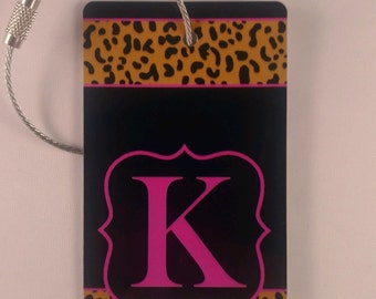 Leopard Print Luggage Tag - FREE SHIPPING, Monogram Luggage Tag, Custom Luggage Tag, Kid Luggage Tag, Diaper Bag, Baby Bag Tag, Child Gift