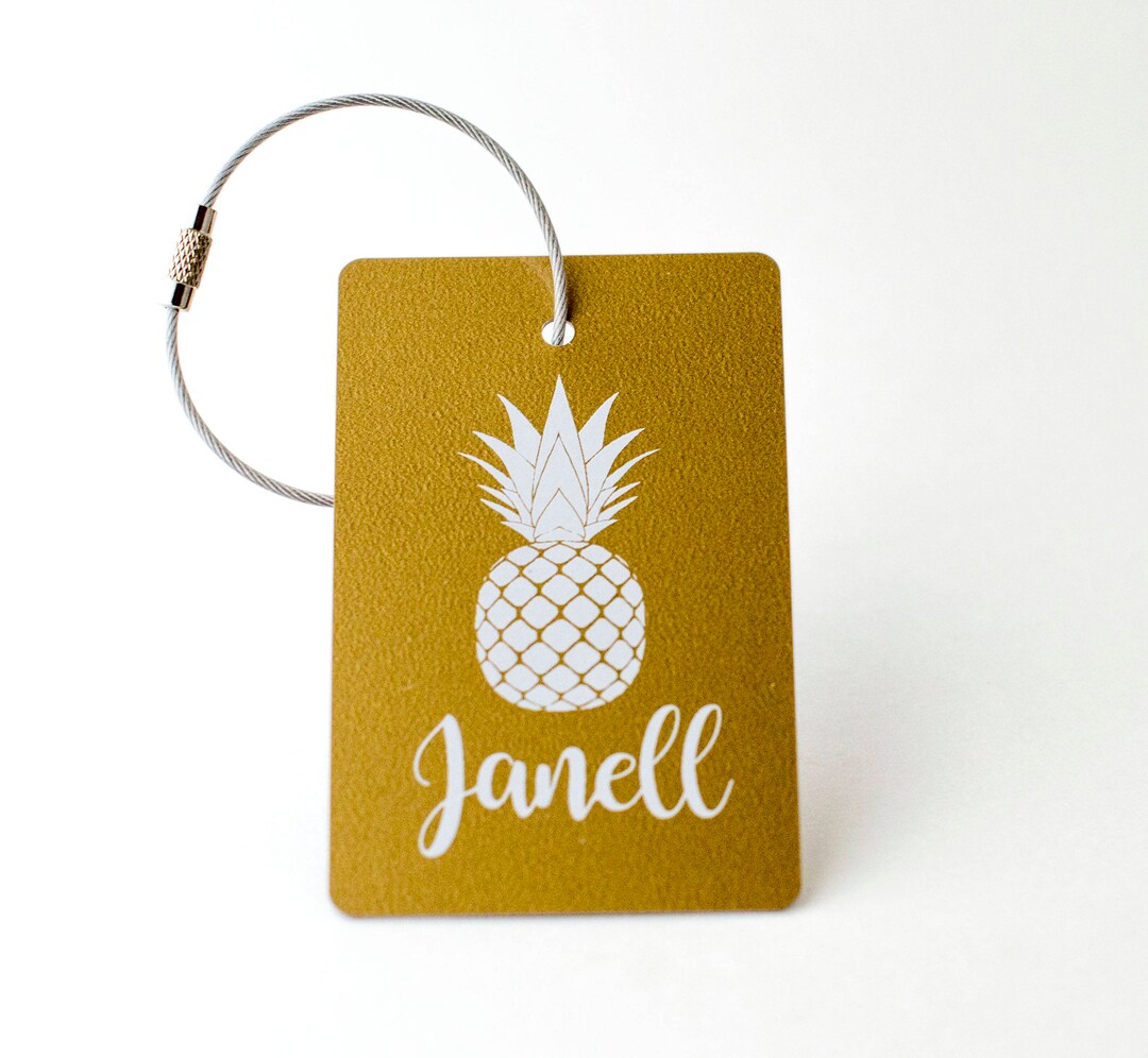 Pineapple Luggage Tag FREE SHIPPING, Gold and White Luggage Tag