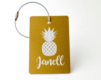 Pineapple Luggage Tag - FREE SHIPPING, Gold and White Luggage Tag, Luggage Tag, Custom Luggage Tag, Custom Gift, Monogram Gift