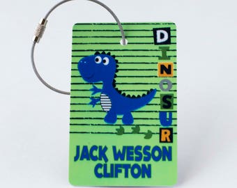 Dinosaur Luggage Tag - FREE SHIPPING, Luggage Tag, Kid Luggage Tag, Baby Shower Gift, Gift Tag, Personalized Baby Gift, Child Gift, Boy Gift