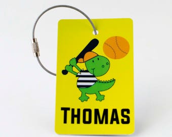 Dinosaur Luggage Tag - FREE SHIPPING, Luggage Tag, Kid Luggage Tag, Baby Shower Gift, Gift Tag, Personalized Baby Gift, Child Gift, Baseball