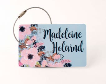 Floral Luggage Tag - FREE SHIPPING, Luggage Tag, Custom Luggage Tag, Personalized Luggage Tag, Bag Tag, Child Luggage Tag, Bride Gift,