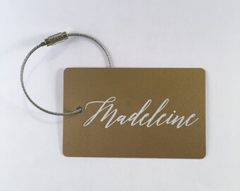 Luggage Tags -  (12 Tags) Gold and White Personalized Luggage Tag, Bridesmaid Gift, Custom Luggage Tag, Destination Wedding, FREE SHIPPING