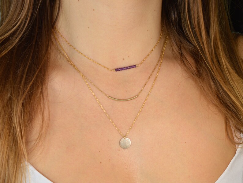 Tube and medal customizable 3 Amethyst necklaces