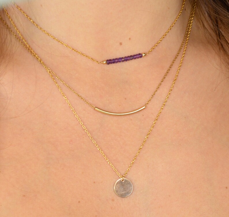 Tube and medal customizable 3 Amethyst necklaces
