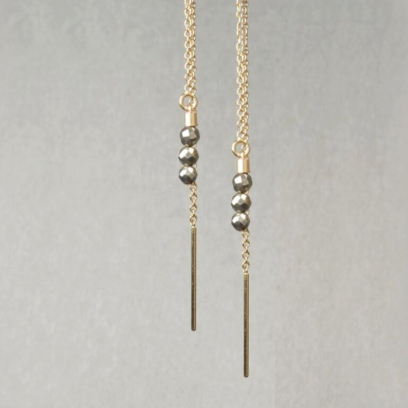 Pierced earrings gold 14 k and Pyrite beads *.