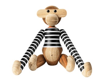 Kay Bojesen X Nø RGAARD PAA STRØGET Schwarz mit weißen Streifen Teak & Limba Monkey