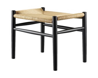 Jørgen Bækmark Model J83 Footstool With Hand Woven Paper Cord Seat Black/Natural