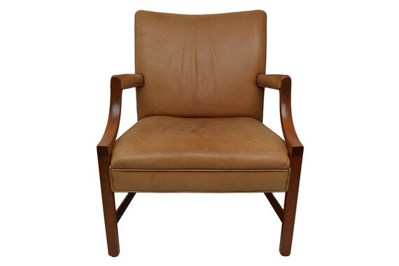 Ole Wanscher early Danish mid century armchair by produced by cabinetmaker A.J. Iversen with patinated leather upholstery, made in Denmark Ole Wanscher early Danish mid century armchair by produced by cabinetmaker A.J. Iversen with patinated leather upholstery, made in Denmark