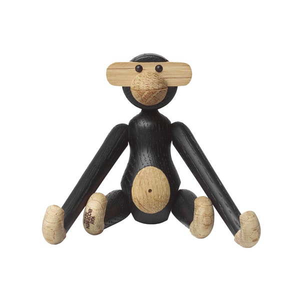 New Kay Bojesen Mini Monkey, Dark Stained Oak Produced By Kay Bojesen Denmark, mini 10 cm