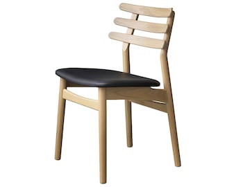 Poul M. Volther Model J48 Oak Dining Chair With Black Leather seat