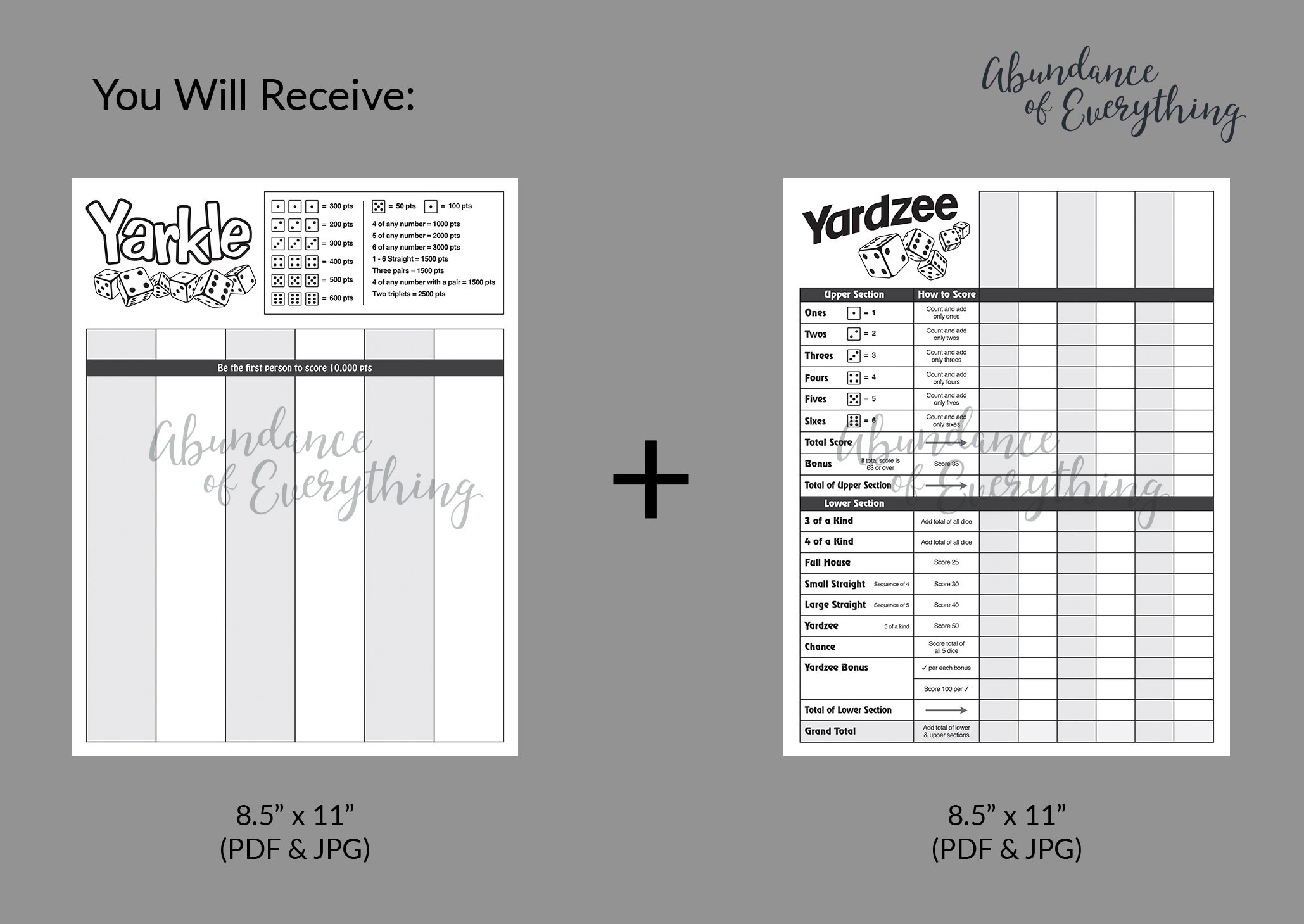 Yardzee yahtzee and Yarkle farkle Digital Score Card, Score Sheet, PDF ...