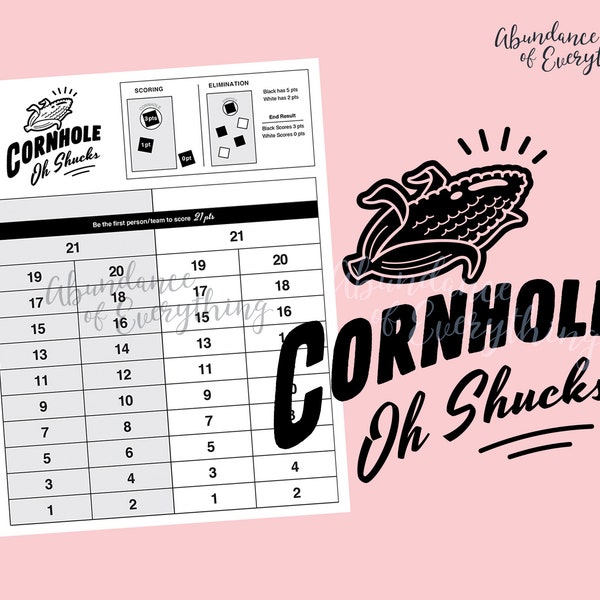 Cornhole (Oh Shucks!) - Digital Cut File & PDF Score Card, Score Sheet, Tournament, SVG, EPS, Silhouette, Cricut, Yard Games, Bean Bag