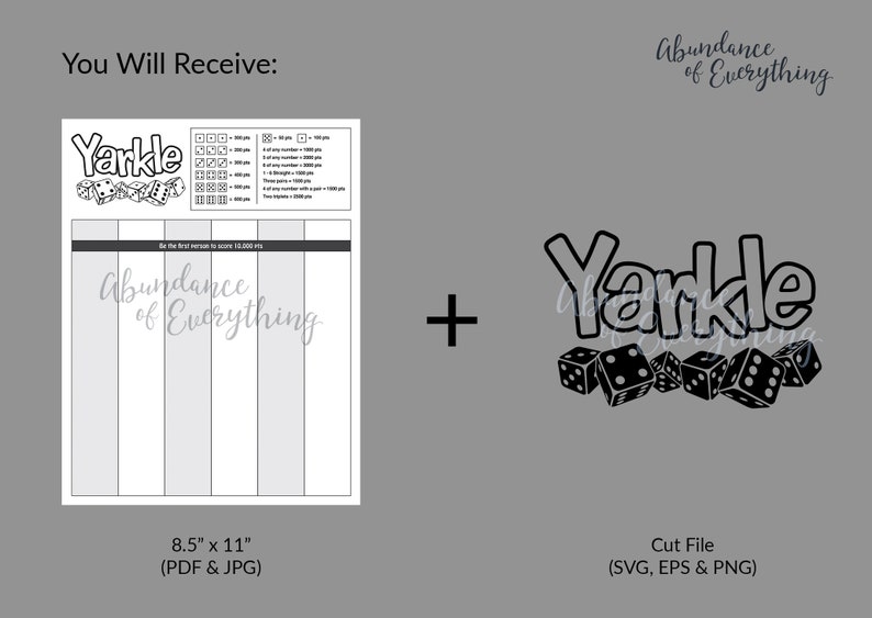 Yarkle Farkle Digital Cut File & PDF Score Card Score image 2