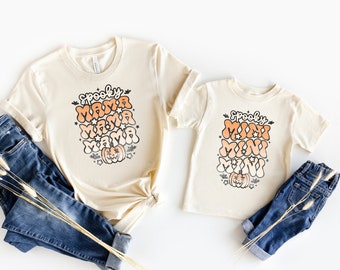 Mommy and Me Toddler Infant Kid Retro Halloween Shirt, Spooky Mama & Mini, Boho, Matching Spooky Vibes, Natural Tee Trick or Treating
