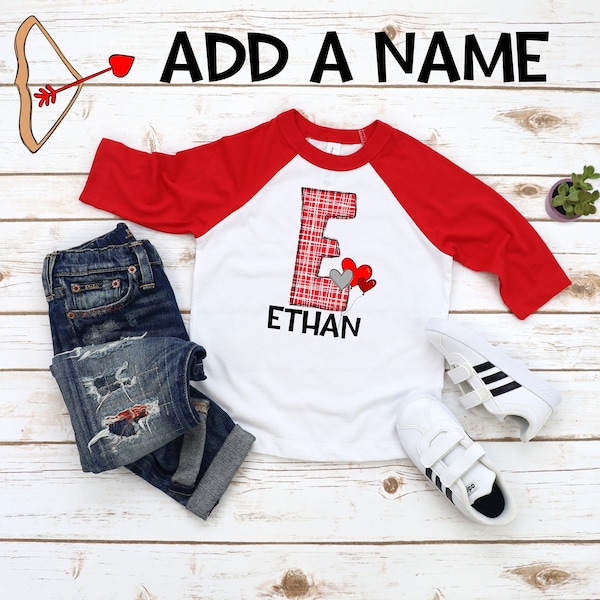 Toddler Boy Valentine's Day Shirt, Personalize with Name, Matching Brother Cousin Tees Valentine, Raglan Colored Sleeve Baseball TShirt,