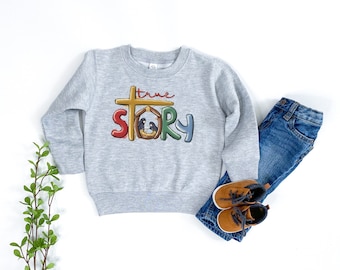 Toddler Infant Christian Christmas Fleece Sweatshirt or One Piece Bodysuit, True Story Nativity Scene, Religious Festive Outfit, Super Soft