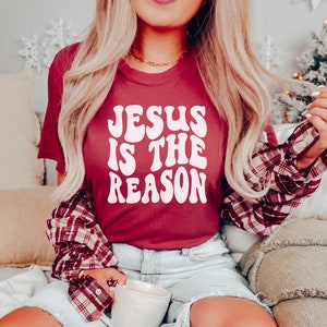 Retro Jesus is the Reason for the Season, Comfort Colors, Christmas Long Sleeve shirt, Christian, Garment Dyed, Women's Oversized, Holiday