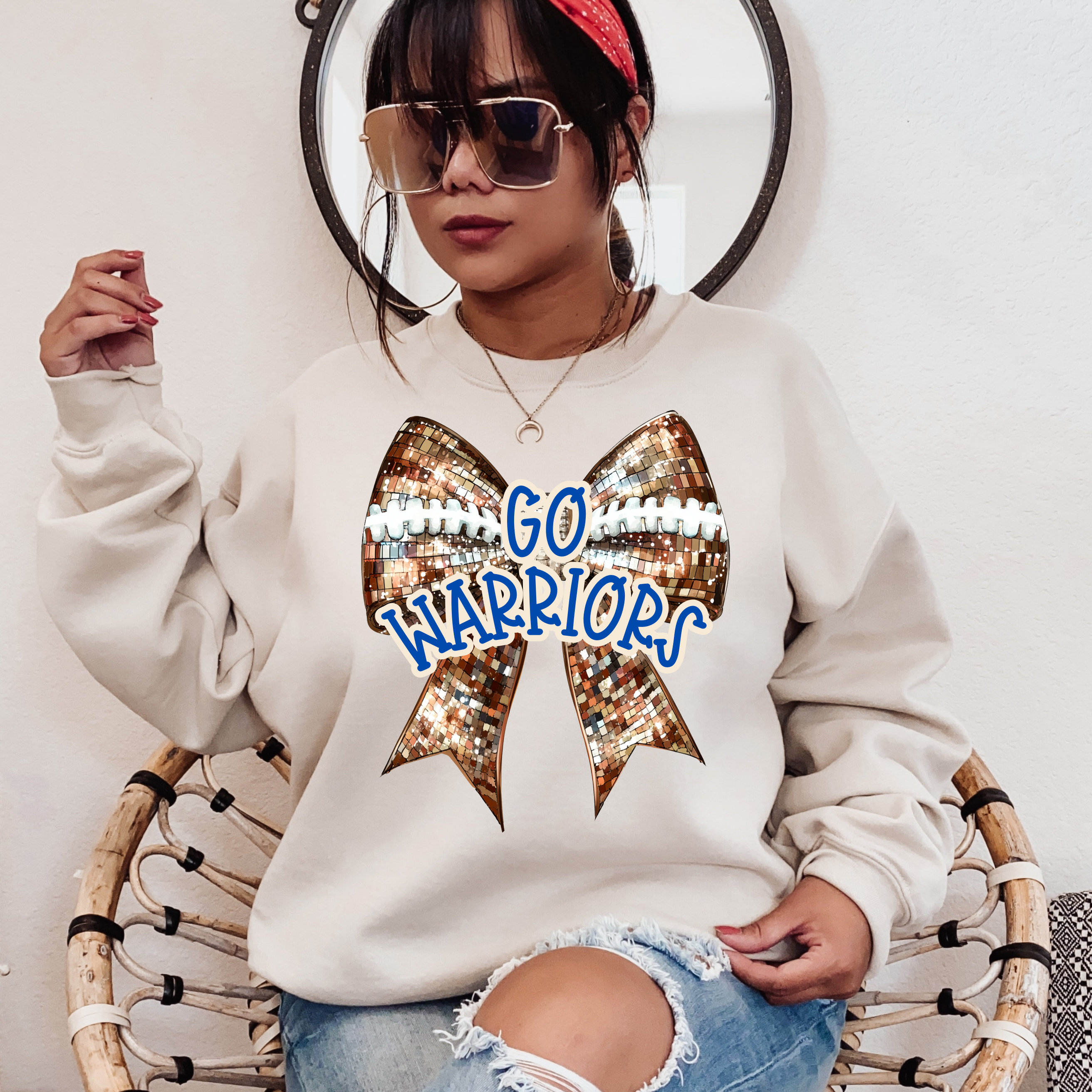 Coquette Custom Team Mascot Game Day Football Crewneck Sweatshirt, Sparkle Football Mom Shirt, Football Season Women Pullover, Oversized