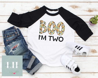 2nd Birthday October Halloween, Raglan, Little Boo, Boo I&#39;m Two, Pumpkins & Ghosts, Spooky Vibes, Toddler Boy or Girl, Birthday Shirt, 2 Tee