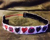 White with hearts, non-slip headband