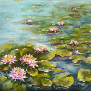 WaterLily Pond, original oil painting, 20x16 inch