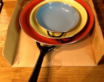 colorful vintage enamel cookware