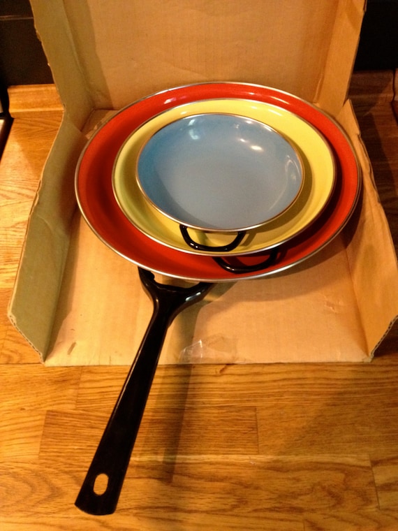 colorful vintage enamel cookware