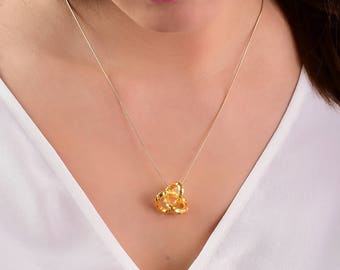 Pendant with Chain. 18k Gold Plated Brass. D-STRUTURA Solid. Anhänger mit Kette, Messing 18k vergoldet.