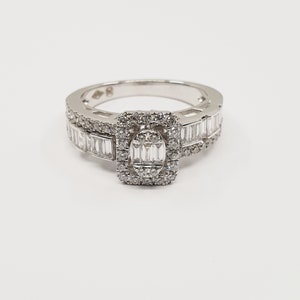 Cocktailring 750er Weissgold Diamantring, mit Brillanten und Baguette Diamanten 0,87ct. F-G/VVS Gr.55