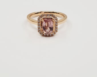 Statementring 750er Rosegold Ring mit Rosa Morganit 1,12ct. und Brillanten 0,13ct VVS/F-G Gr.54