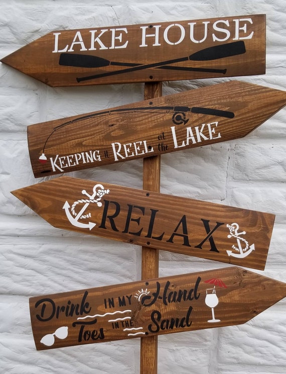 Lake House Wooden Sign Yard Decor Directional Sign Stake Etsy