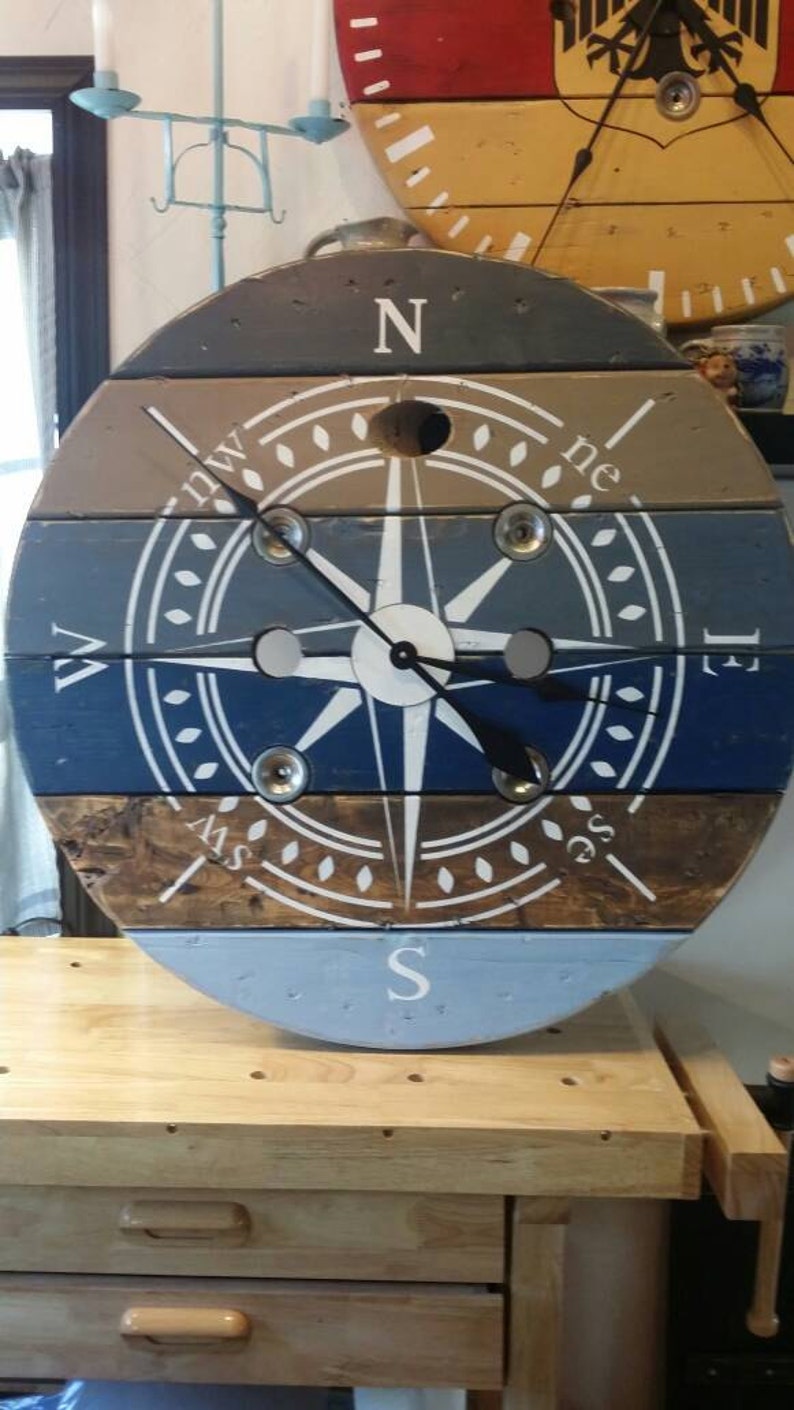 32 Inch Nautical Cable Wire Spool Clock/ Shabby Chic Wall Clock ...
