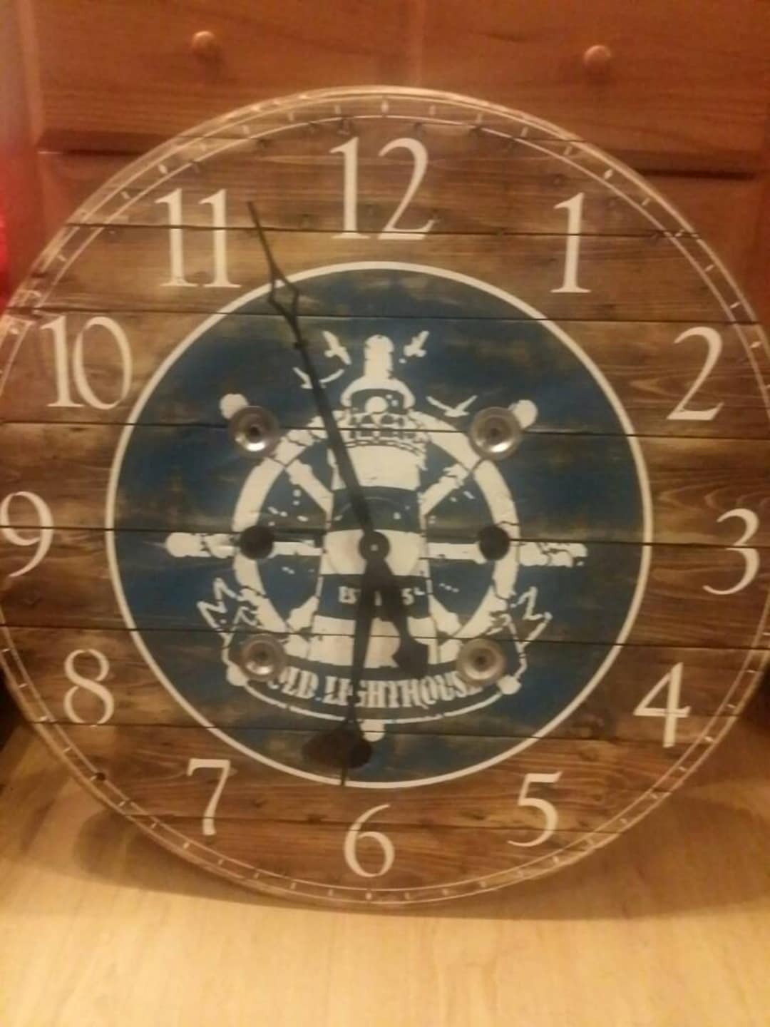 Lighthouse 36 Inch Wooden Wire Spool Clock / Nautical Decor ...