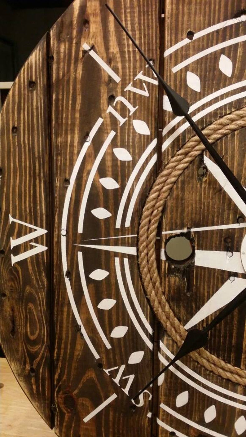 Nautical 32 Inch Wooden Wire Spool Clock / Housewarming Gift/ Rustic ...