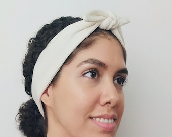 Organic Cotton Top Knot Spa Headband - Ivory