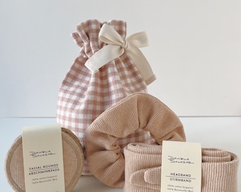 Home Spa Gift Set - Warm Gingham - Organic Cotton