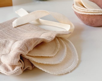 Face Pads & Pouch - Striped Muslin - Organic Cotton